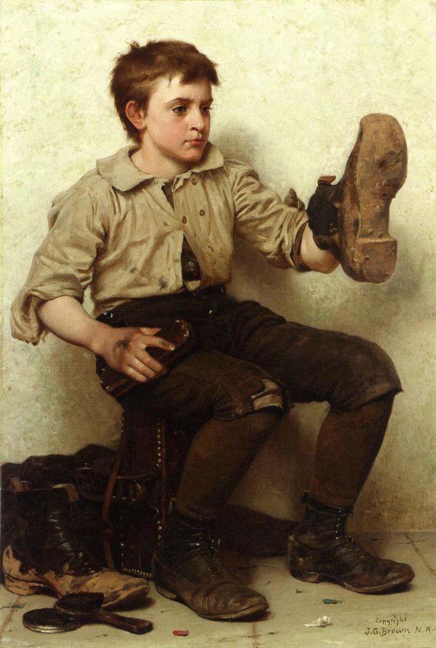 O menino da bota, c.1885-90 de John George Brown