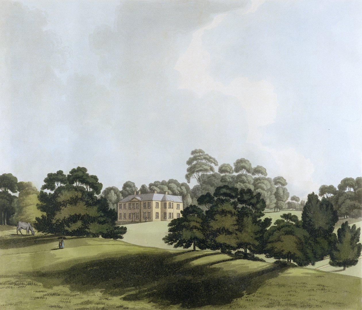 Vinters em Kent, sede de James Whatman Esq., De &39;Views in Kent&39;, 1800 (aquatinta colorida à mão) de John George Wood