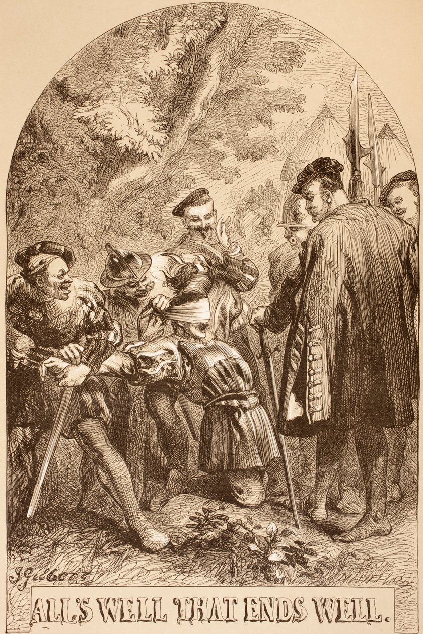 Ilustração para tudo está bem quando acaba bem, da &39;The Illustrated Library Shakespeare&39;, publicada em Londres, 1890 de John Gilbert