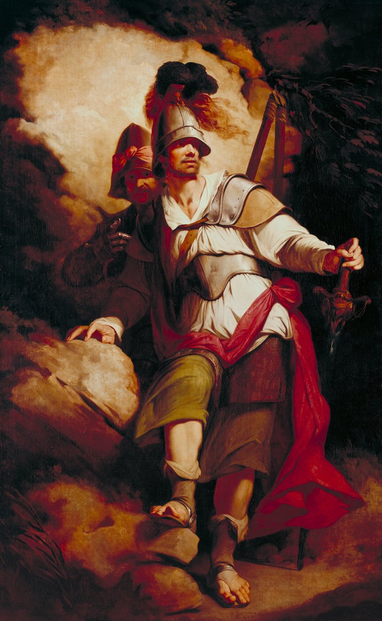 Sir Arthegal, o Cavaleiro da Justiça, com Talus, o Homem de Ferro (de Spensers `Faerie Queene) de John Hamilton Mortimer