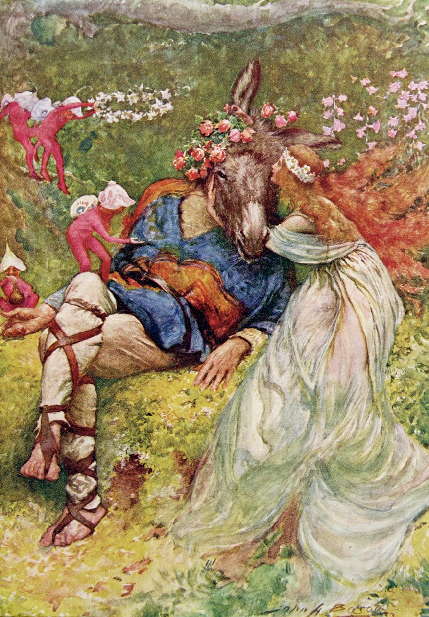 Titania e parte inferior em um sonho da noite de plenos Verões &39;das histórias das crianças de Shakespeare&39; pelo bar de Edith Nesbit (1858-1924). por Raphael Tuck und Sons Ltd., Londres (ilustração do livro) de John Henry Frederick Bacon