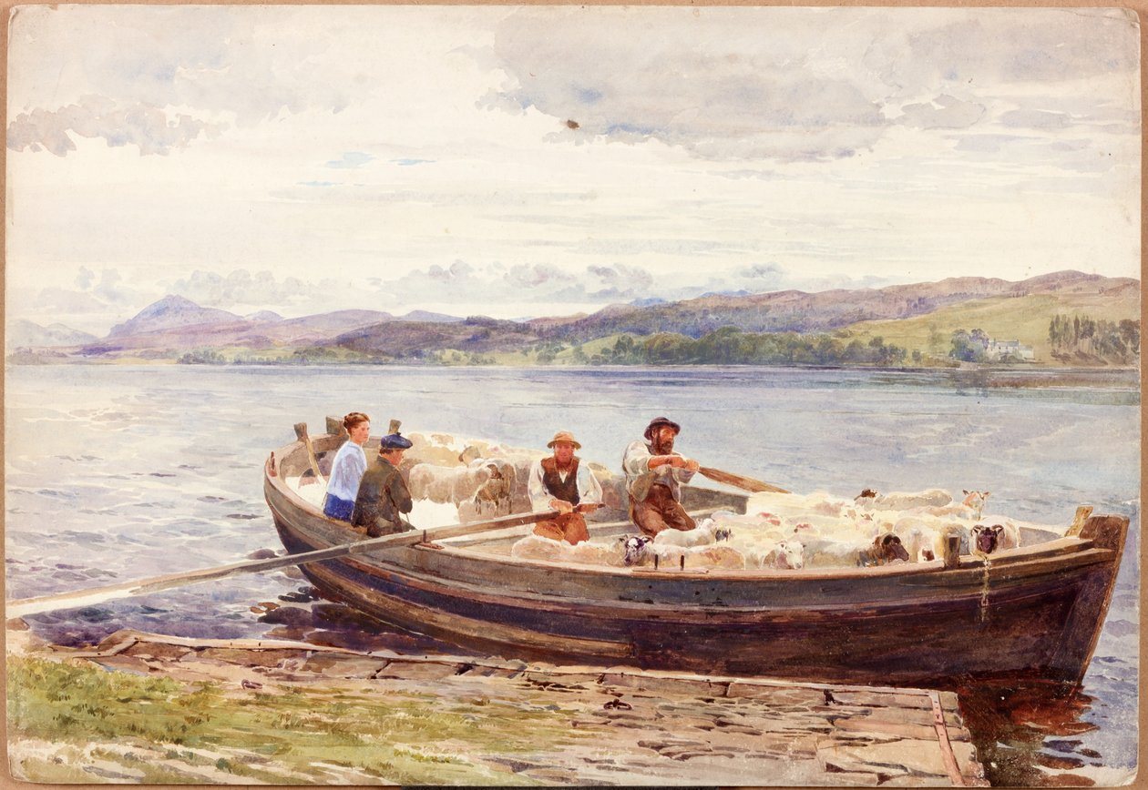 Ferrying Sheep em um lago escocês de John Isaac Richardson