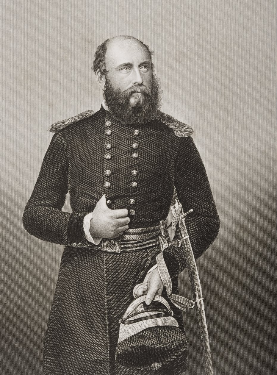 SAR Príncipe George (1819-1904) 2º Duque de Cambridge, gravado por DJ Pound de uma fotografia, de &39;A Sala de Estar de Personagens Eminentes, Volume 2&39;, publicado em Londres, 1860 de John Jabez Edwin Paisley Mayall