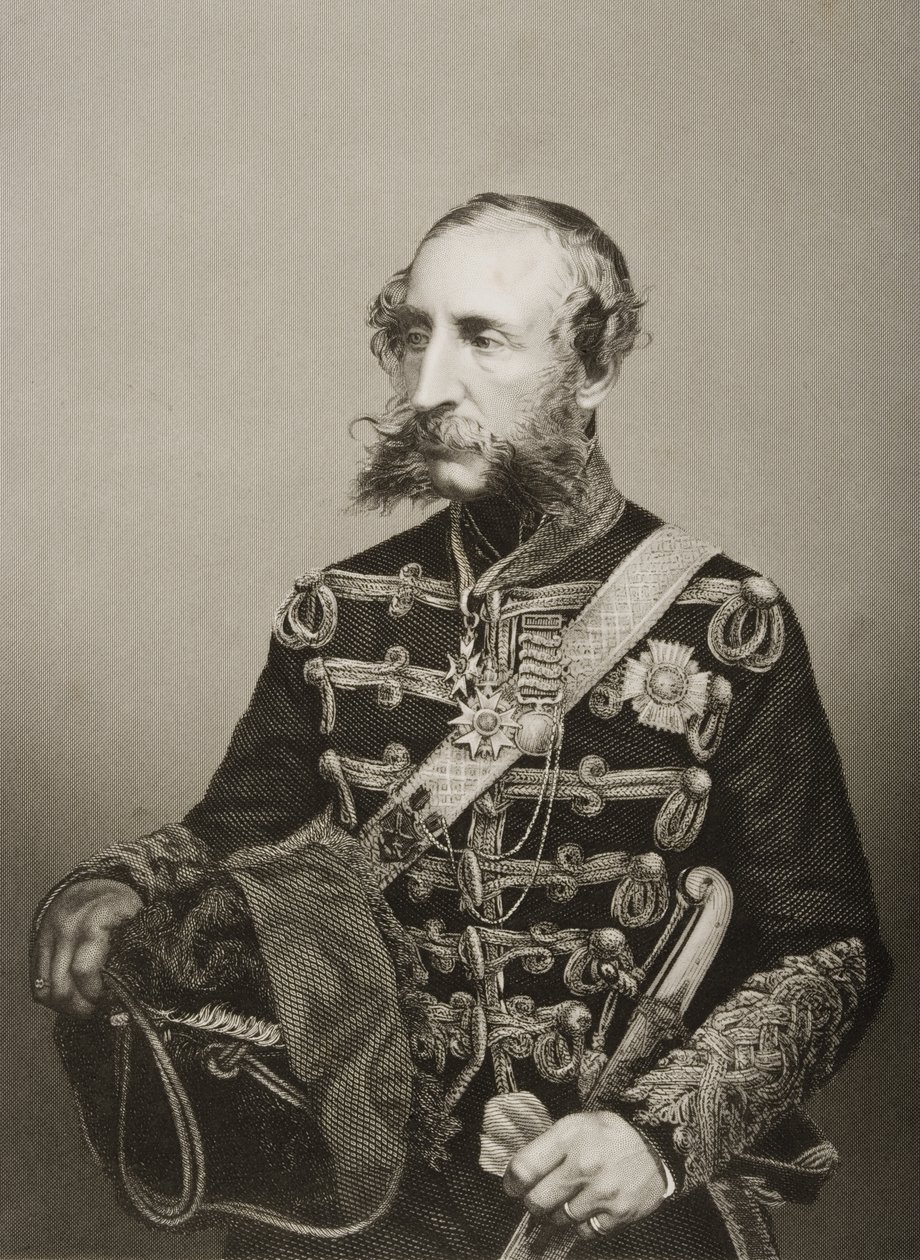 James Thomas Brudenell (1797-1868) 7o Conde de Cardigan, gravado por DJ Pound de uma fotografia, de "A Sala de Estar de Personagens Eminentes, Volume 2", publicado em Londres, 1860 de John Jabez Edwin Paisley Mayall
