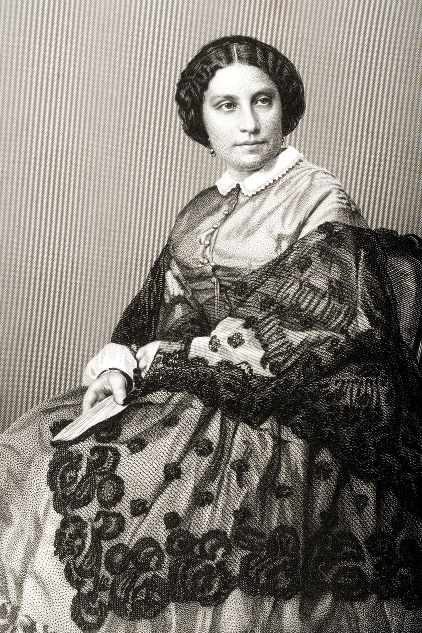 Madame Caroline Marie Félix Miolan-Carvalho (c.1827-95) gravada por DJ Pound a partir de uma fotografia, de &39;The Drawing-Room of Eminent Personages, Volume 2&39;, publicada em Londres, 1860 de John Jabez Edwin Paisley Mayall