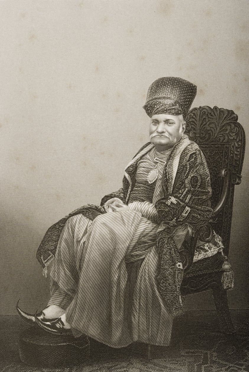 Sir Jamsetjee Jeejeebhoy (1783-1859) gravado por DJ Pound de uma fotografia, de &39;A Sala de Estar de Personagens Eminentes, Volume 2&39;, publicado em Londres, 1860 de John Jabez Edwin Paisley Mayall