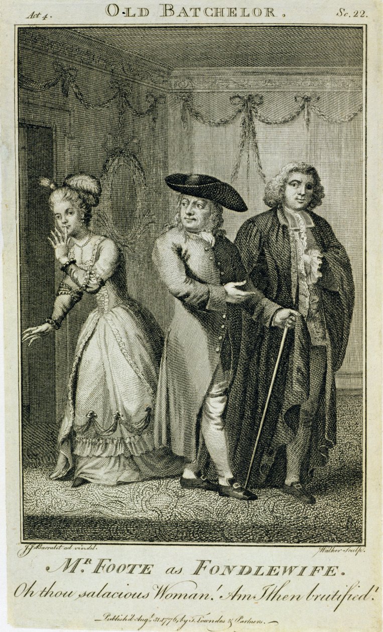 Foote como Fondlewife em &39;The Old Bachelor&39;, gravado por W. Walker, 1776 de John James Barralet