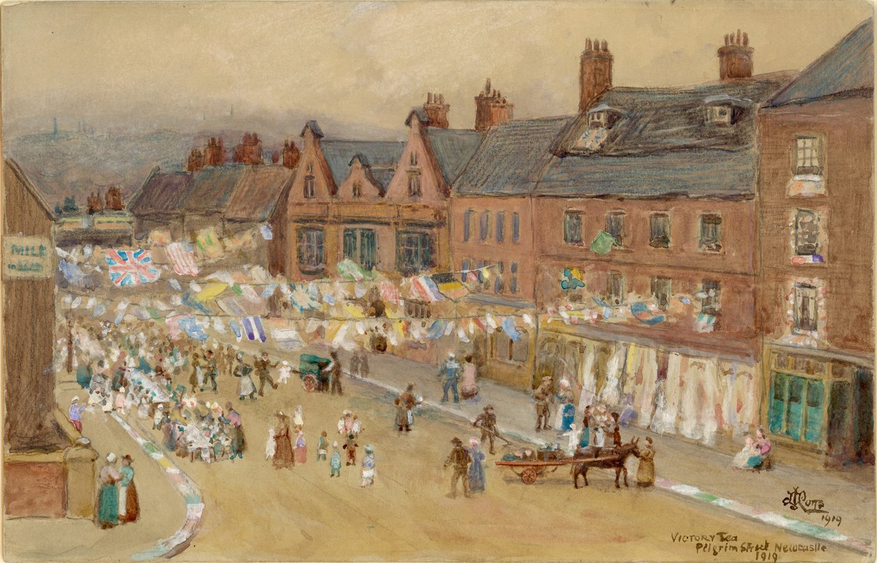 Victory Tea, Pilgrim Street, 1919 (bc, lápis e wc no papel) de John Joseph Potts