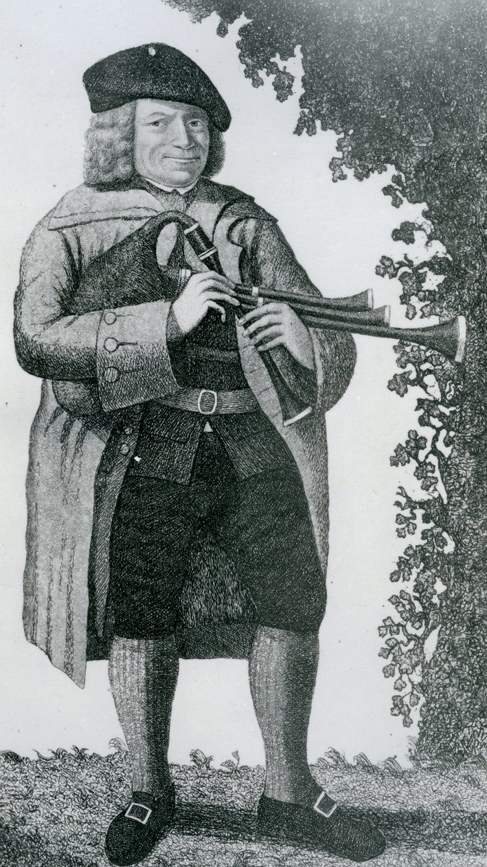 "Old Geordie Sime, um famoso gaiteiro em seu tempo", 1789 de John Kay