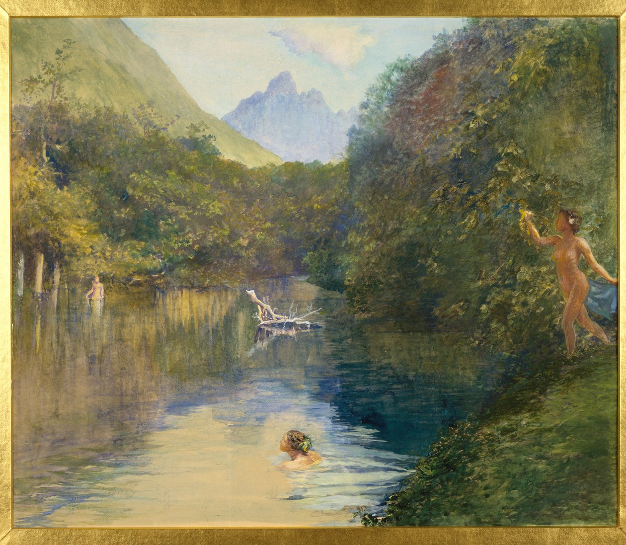 Ford no extremo superior do Vai-Te-Piha (rio Tautira) Tahiti, 1891 (wc e guache sobre papel liso) de John La Farge or Lafarge