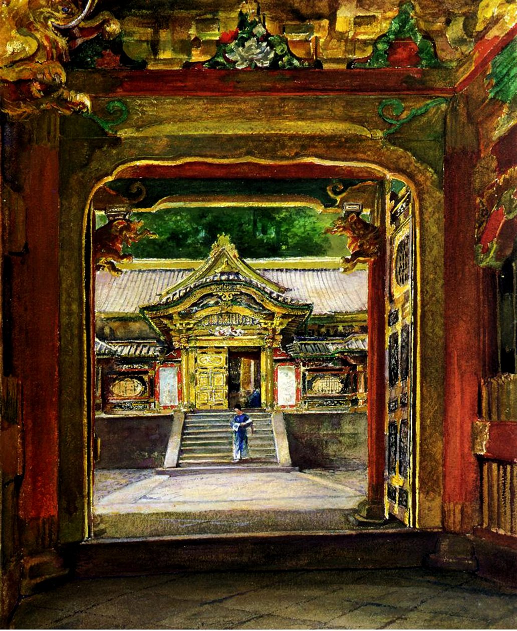 O 3º Portão, Templo Iyemitsu, Nikko, Japão, c.1886 (wc e guache sobre papel) de John La Farge or Lafarge