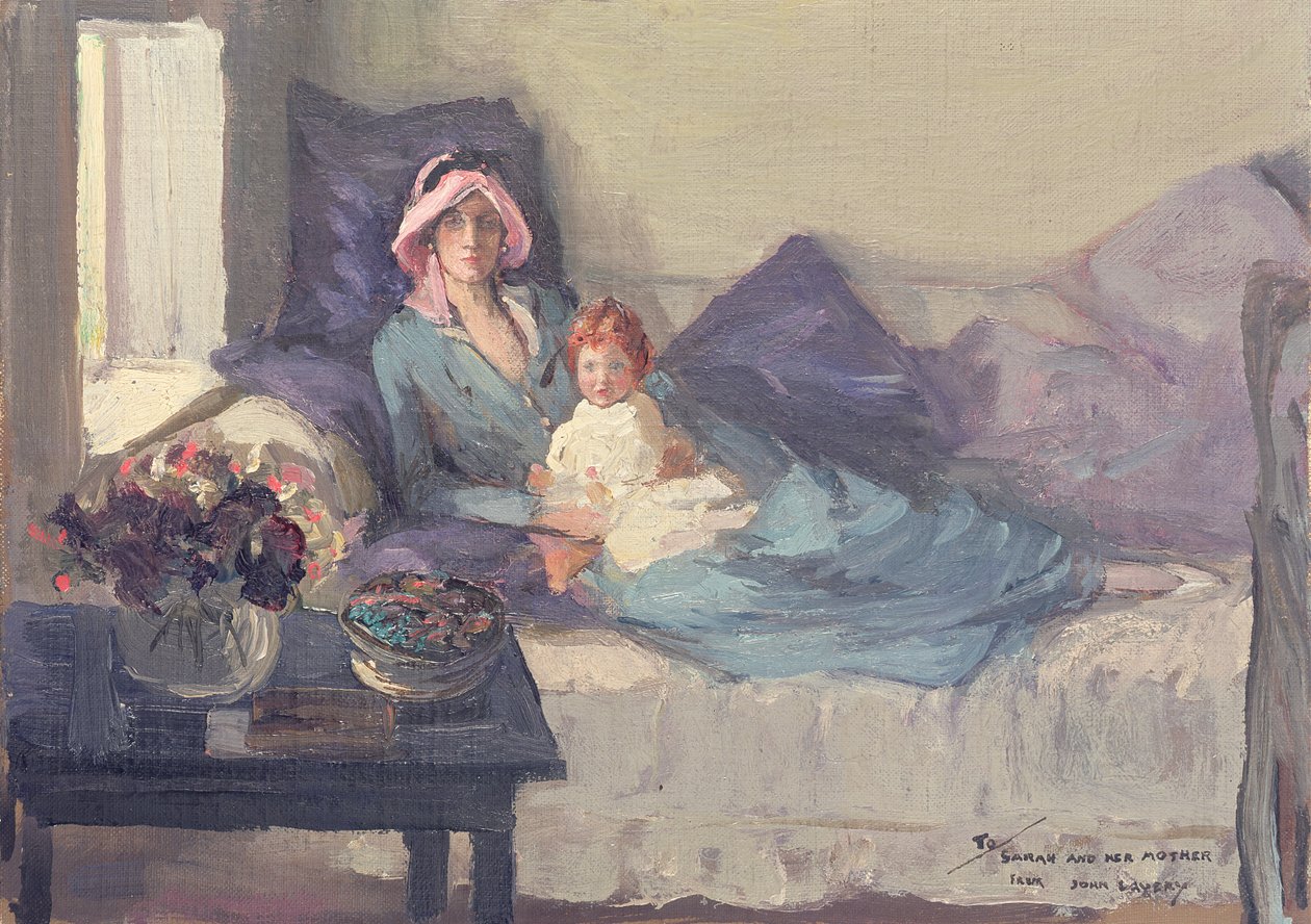 Sra. Winston Churchill com sua filha, Sarah, depois de 1914 de John Lavery