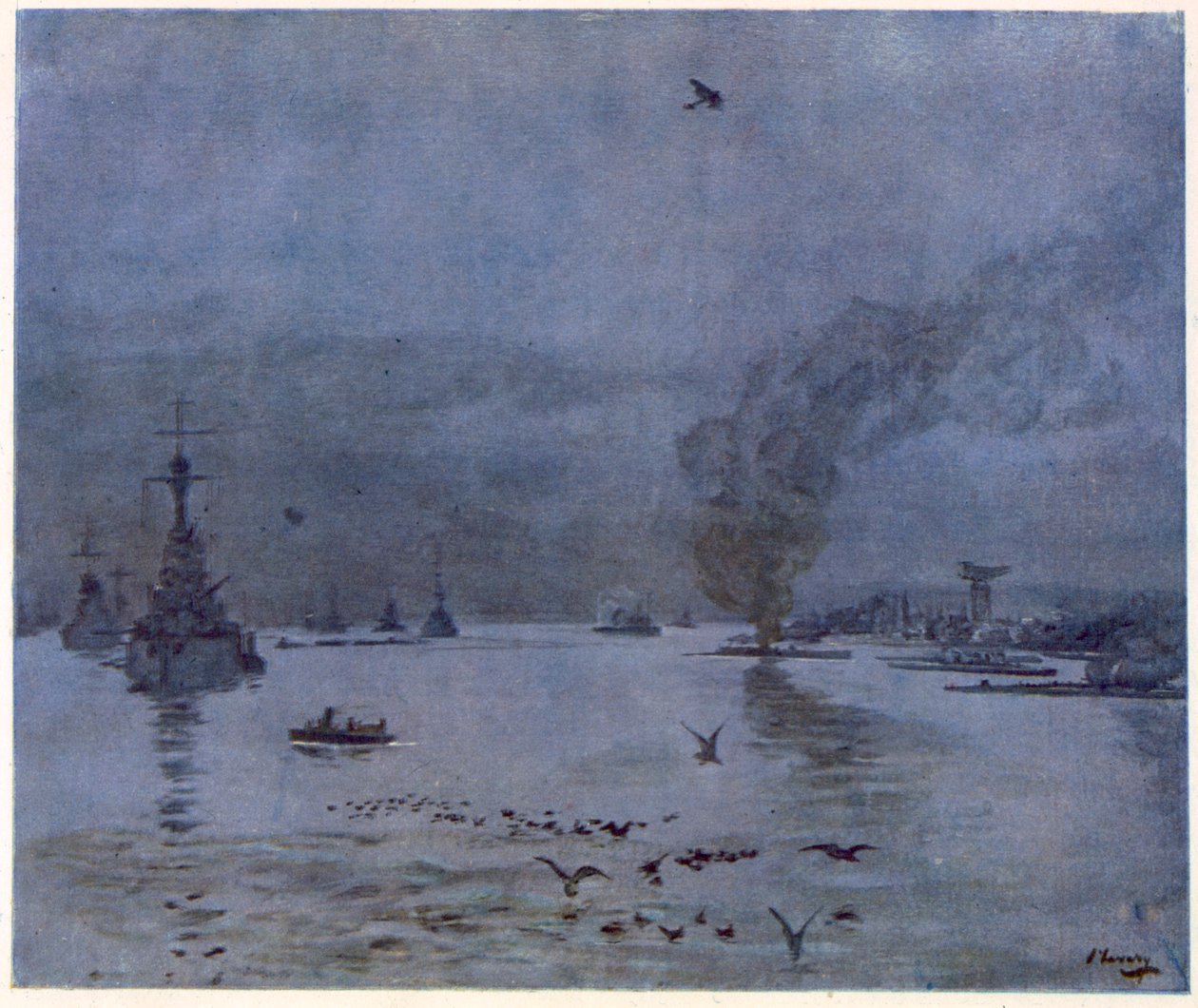 The Fleet, A Misty Day, 1917, de artistas britânicos na frente, continuação da frente ocidental, 1918 de John Lavery