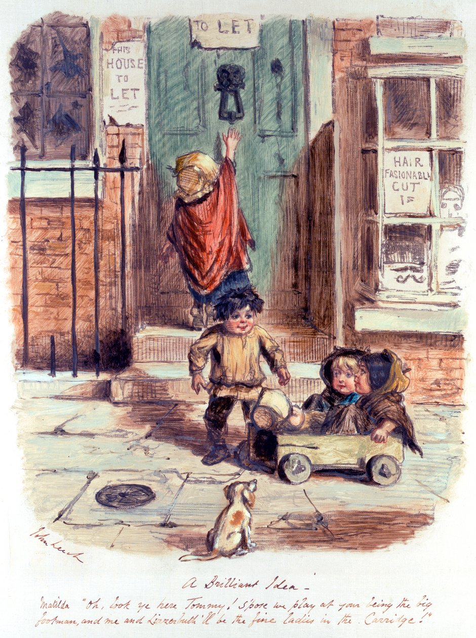 Uma ideia brilhante (caneta e tinta colorida no papel) de John Leech