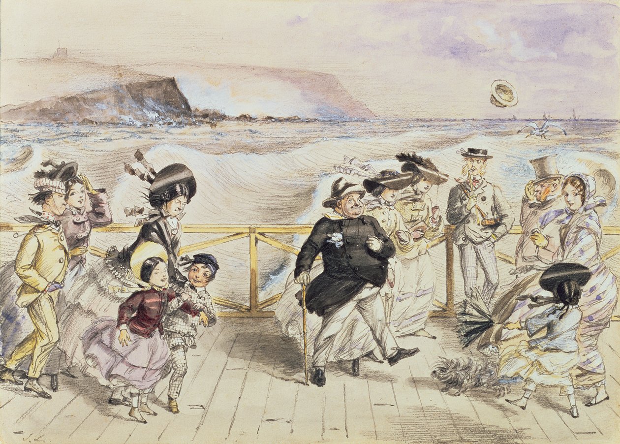 Um dia estimulante à beira-mar (wc sobre lápis sobre papel) de John Leech
