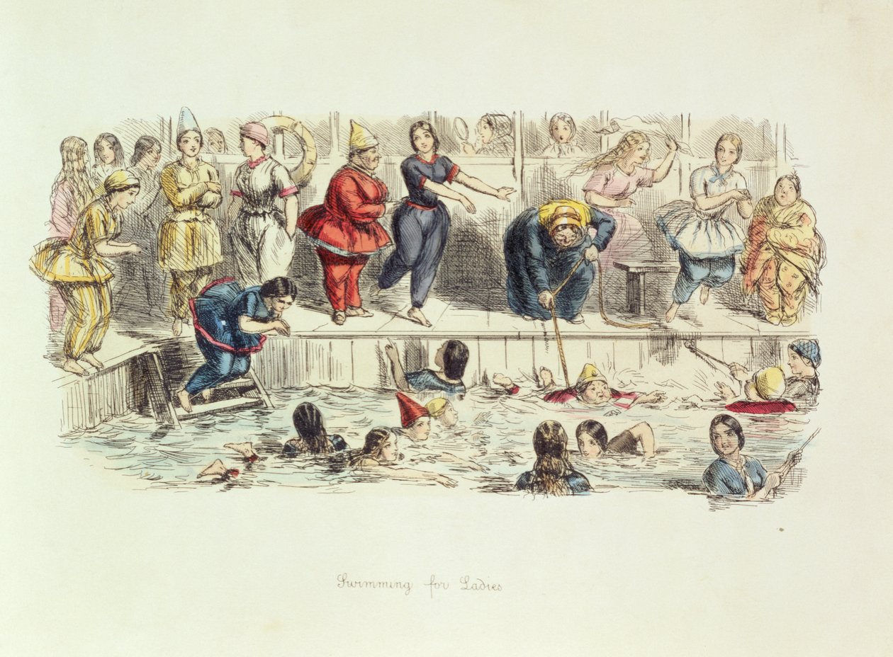 Natação para senhoras, 1844 de John Leech