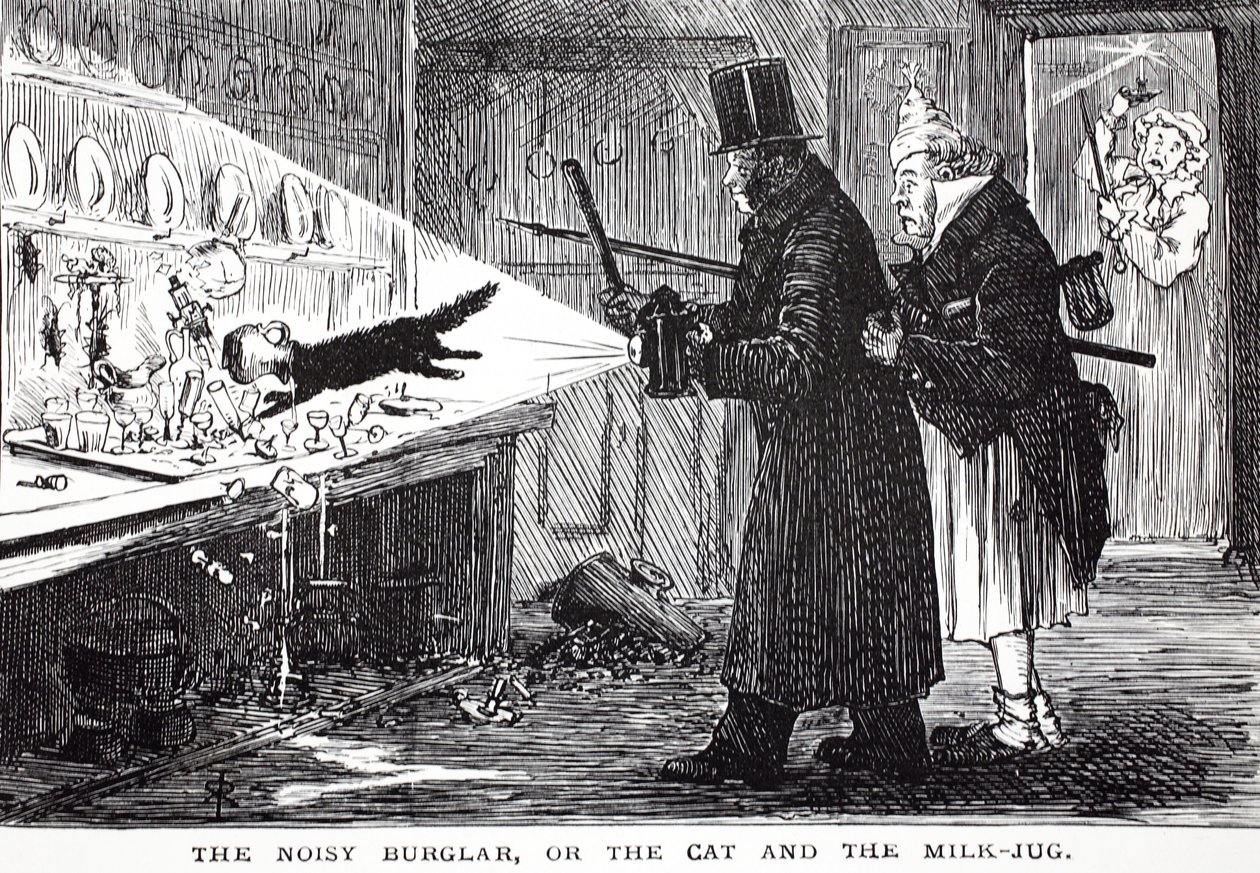 O assaltante barulhento, ou o gato e o jarro de leite de John Leech