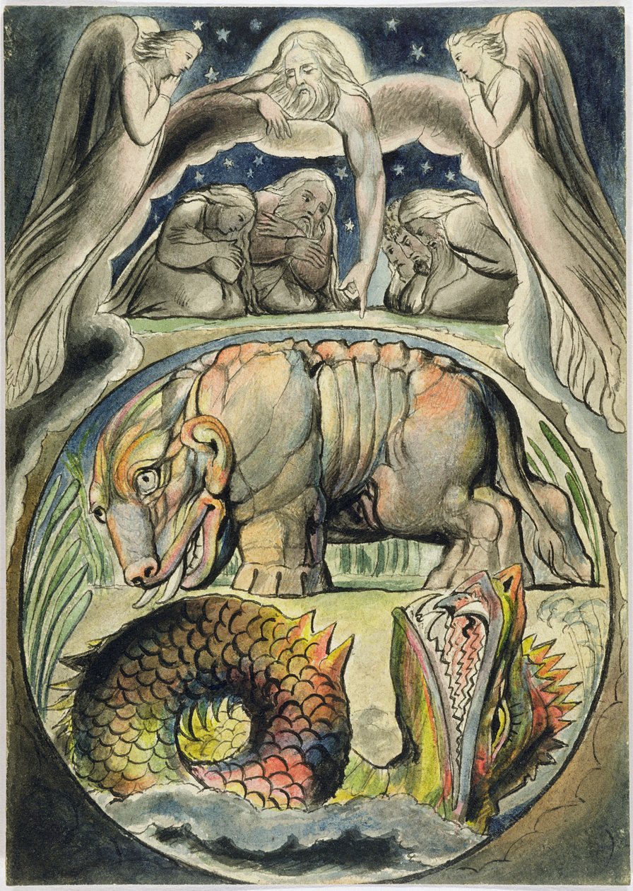Behemoth e Leviathan, depois de William Blake (1757-1827) (caneta e tinta no papel) de John Linnell