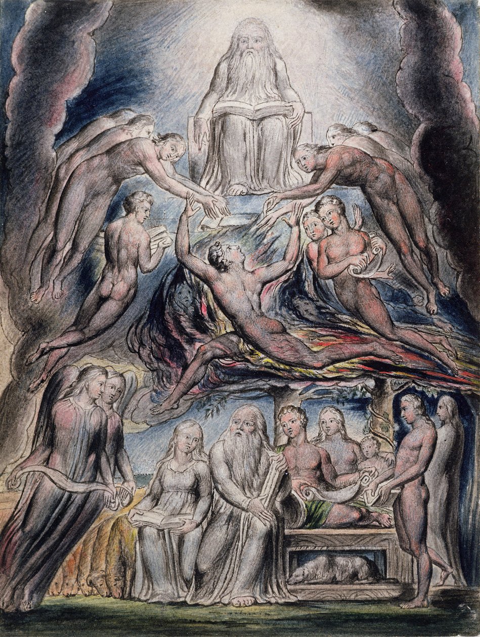 Ilustrações do Livro de Jó, pl. 3 (página 2): Satanás diante do trono de Deus, depois de William Blake (1757-1827) (caneta e tinta e wc) de John Linnell