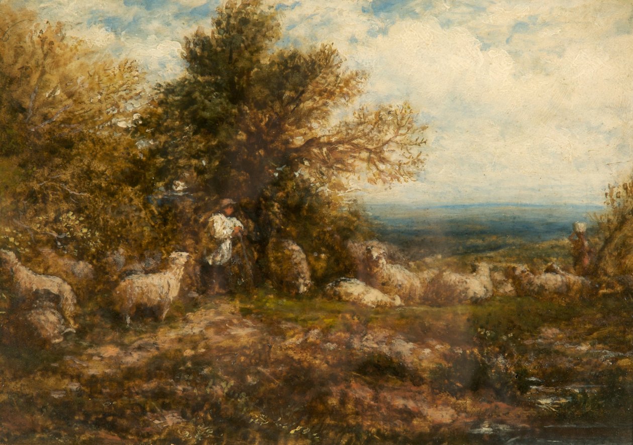 Carneiros em repouso; Minding the Flock, c.1840-80 de John Linnell