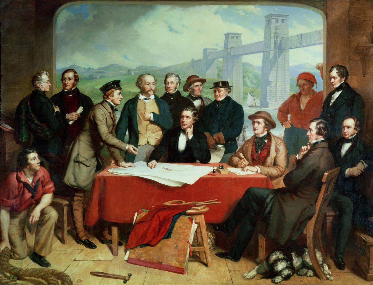 Conferência de Engenheiros na Britannia Bridge, c.1850 de John Lucas