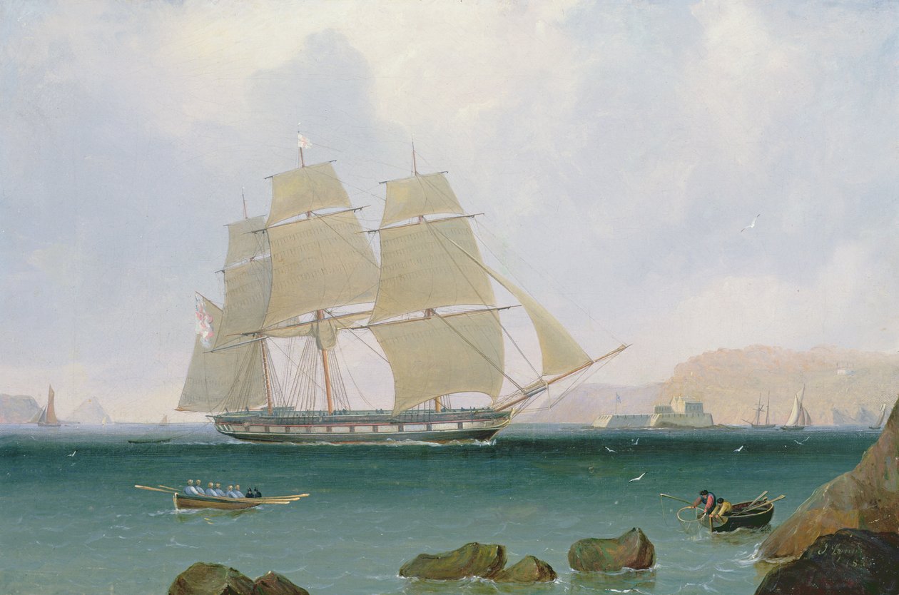 Um saveiro equipado do esquadrão branco fora de Plymouth, 1835 de John Lynn