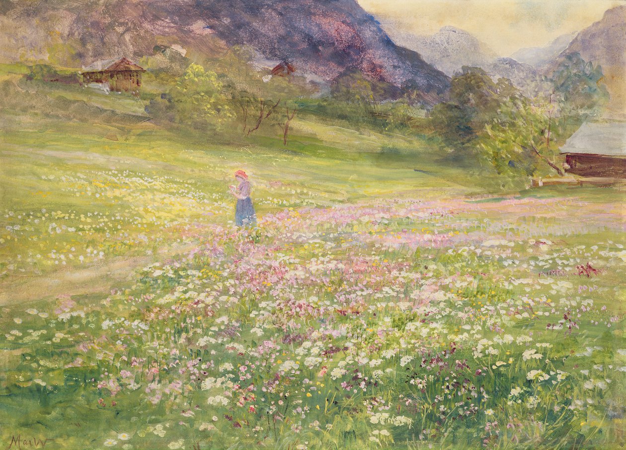 Menina em um campo de papoulas de John MacWhirter