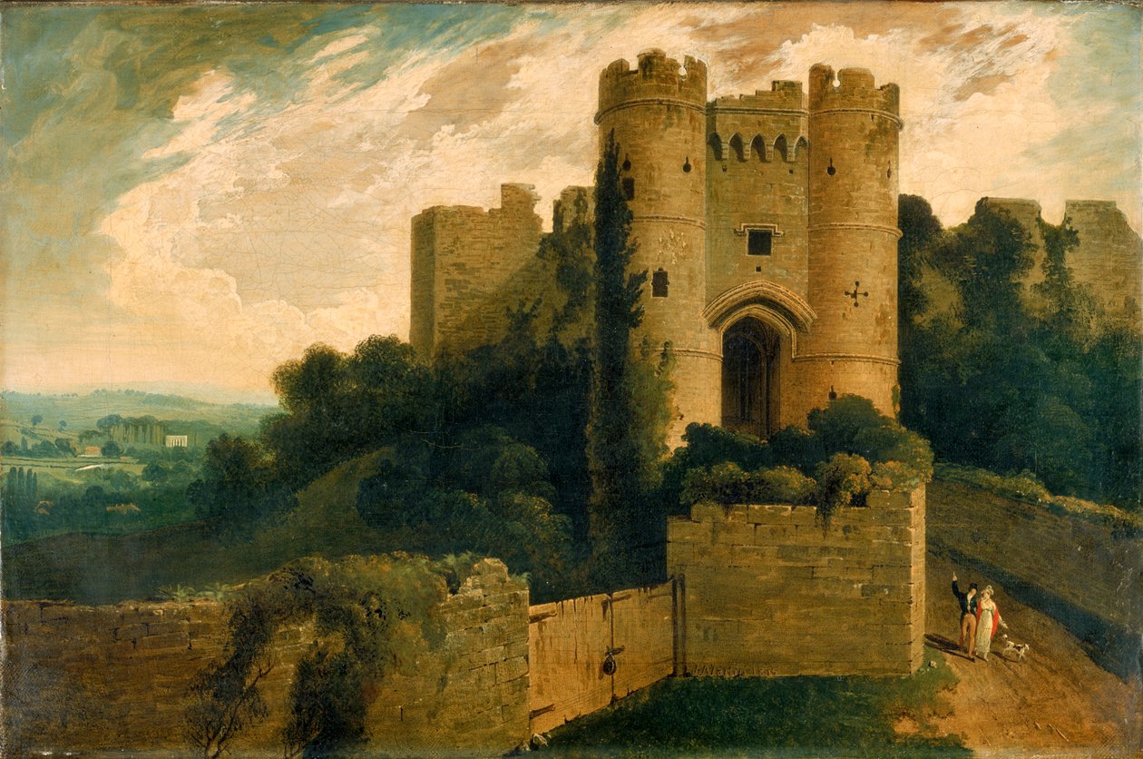 Vista da entrada do Castelo de Carisbrooke, Ilha de Wight, 1815 de John Martin