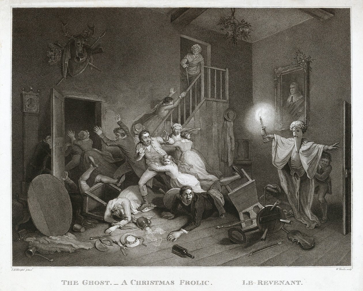 O Fantasma - Um Frolic de Natal - Le Revenant, impresso 1814 (stipple engraving) de John Massey Wright