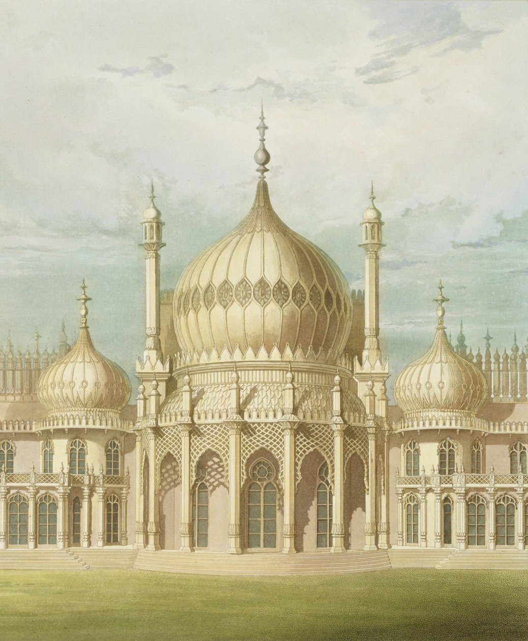 Exterior do salão de vistas do Royal Pavilion, Brighton por John Nash, 1826 (impressão) de John Nash