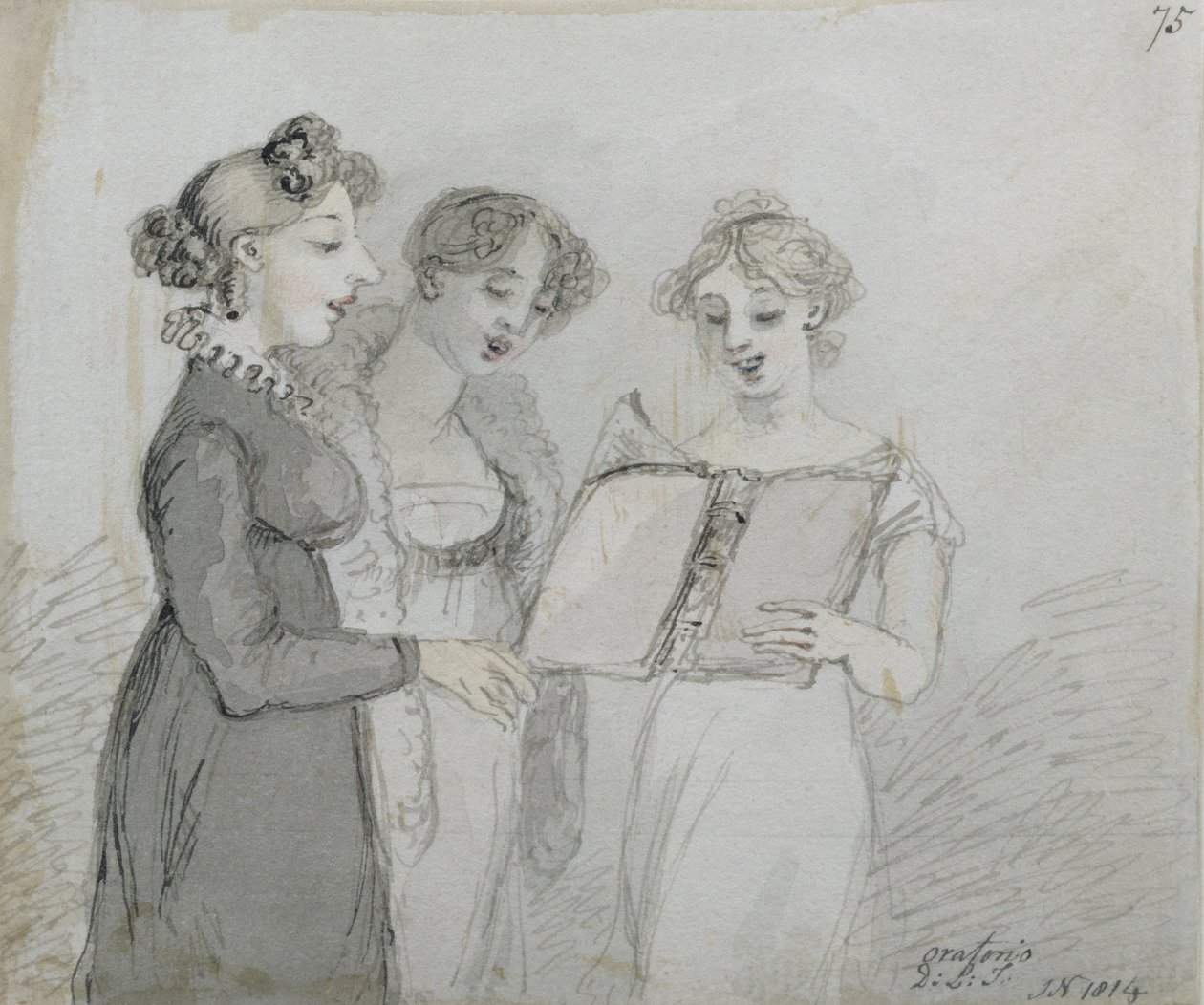 Performance de Oratório no Drury Lane Theatre, parte três de um tríptico, 1814 (wc e ink) (ver também 84543-4) de John Nixon