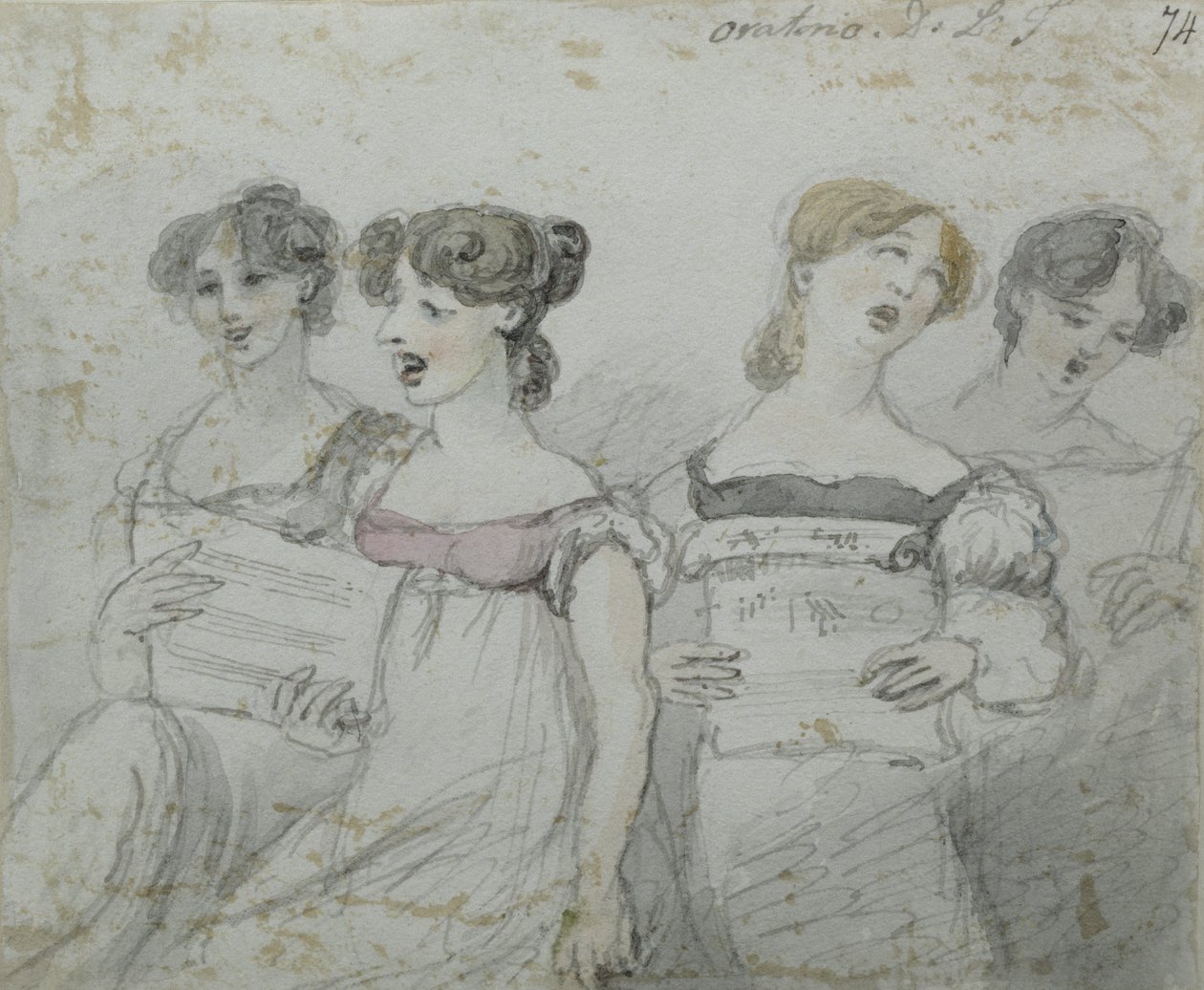 Performance de Oratório no Drury Lane Theatre, parte dois de um tríptico, 1814 (wc e ink) (ver também 84543 e 84545) de John Nixon