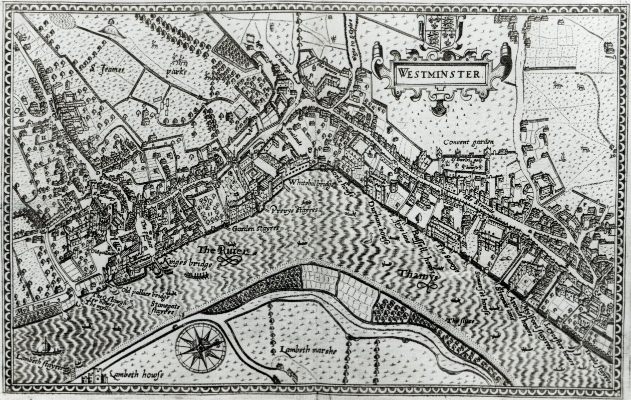 Mapa de Westminster de &39;Speculum Britannia&39;, 1593 de John Norden