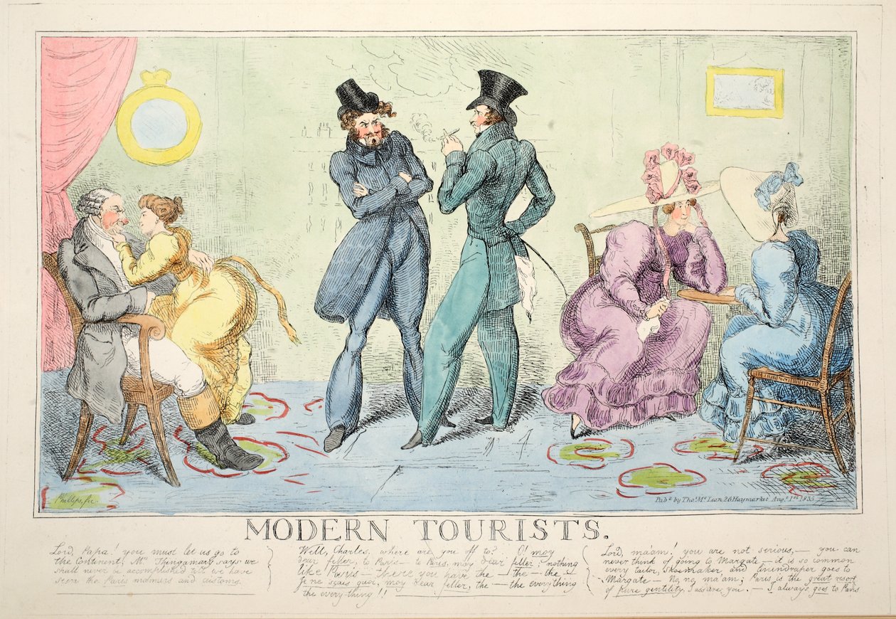 Turistas modernos, pub. 1835 (gravura colorida à mão) de John Phillips