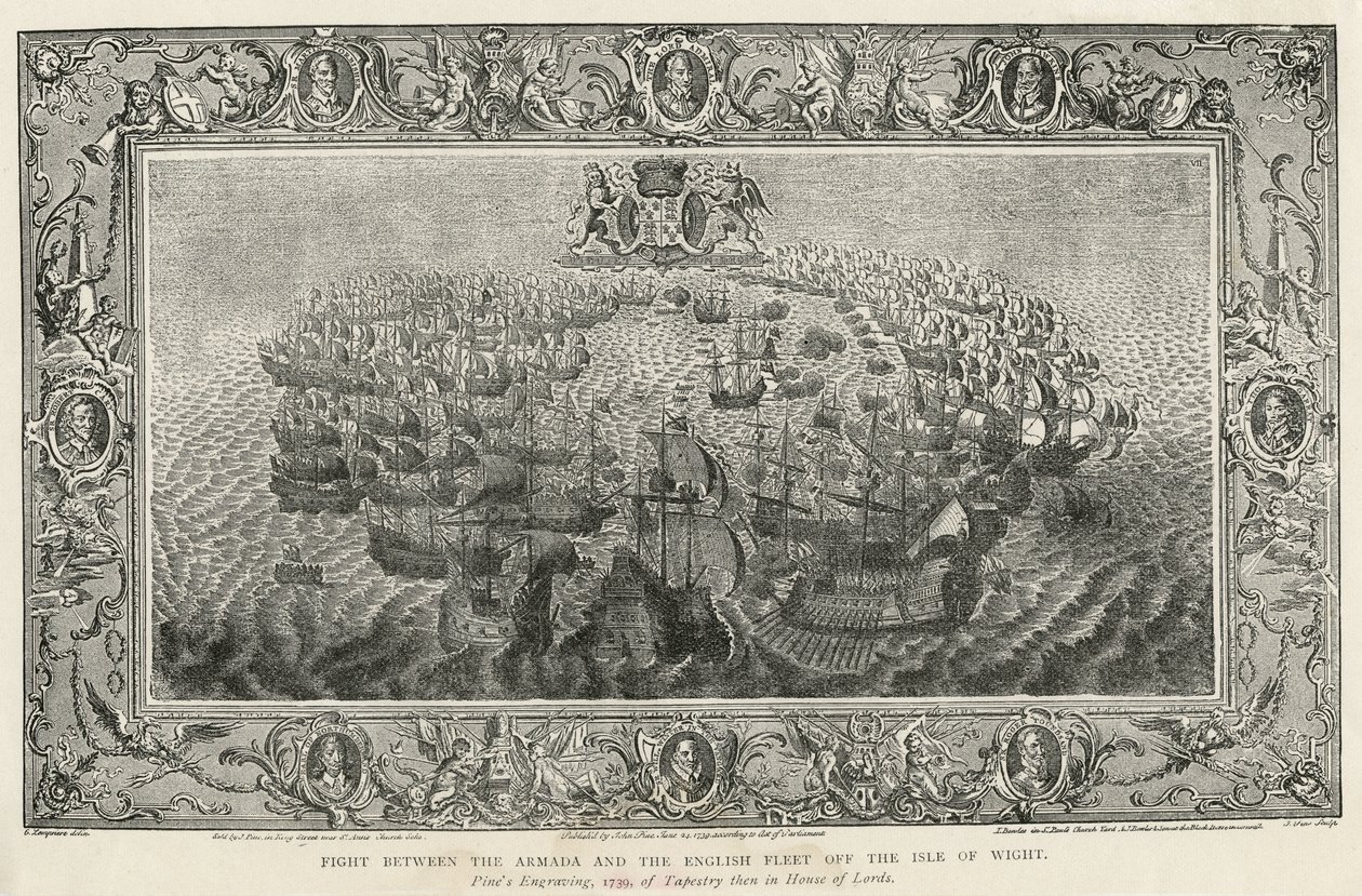 Luta entre a Armada e a frota inglesa da Ilha de Wight, 1739 de John Pine