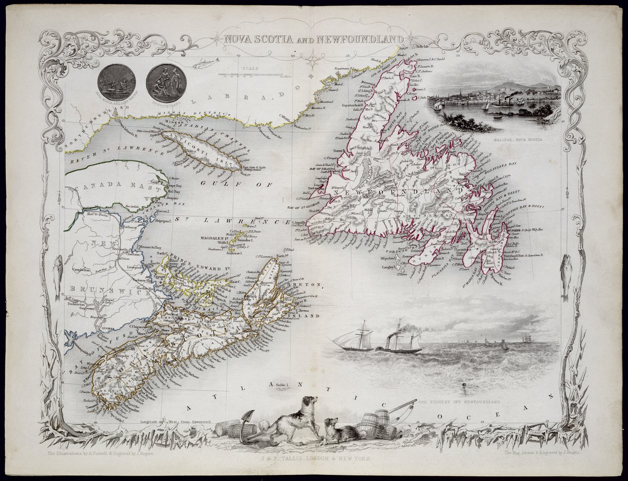 Nova Scotia e Newfoundland, de uma série de mapas do mundo publicados por John Tallis und Co., Nova York e Londres, década de 1850 de John Rapkin