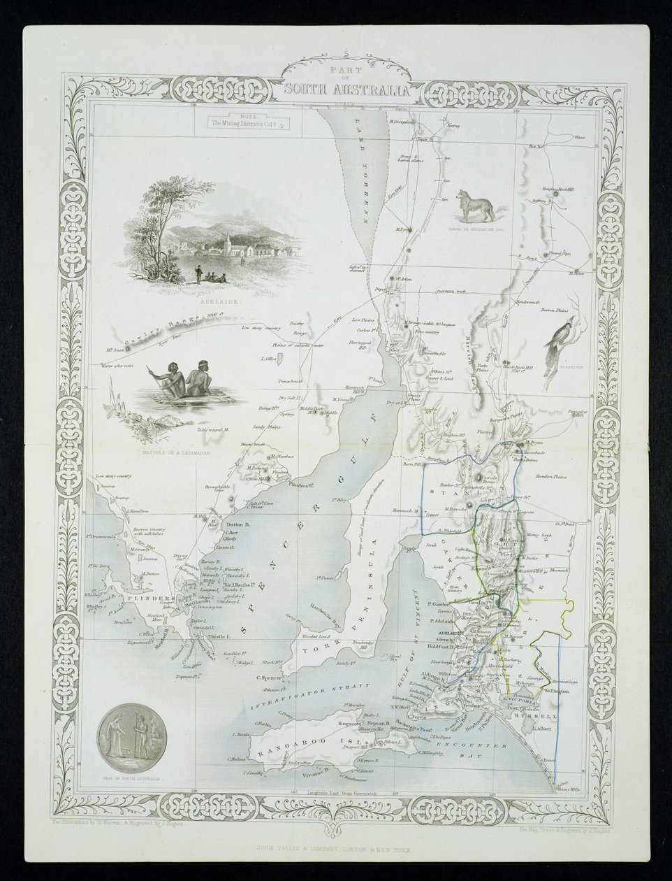 Parte da Austrália do Sul, de uma série de mapas mundiais publicada por John Tallis und Co, Nova York e Londres, década de 1850 de John Rapkin