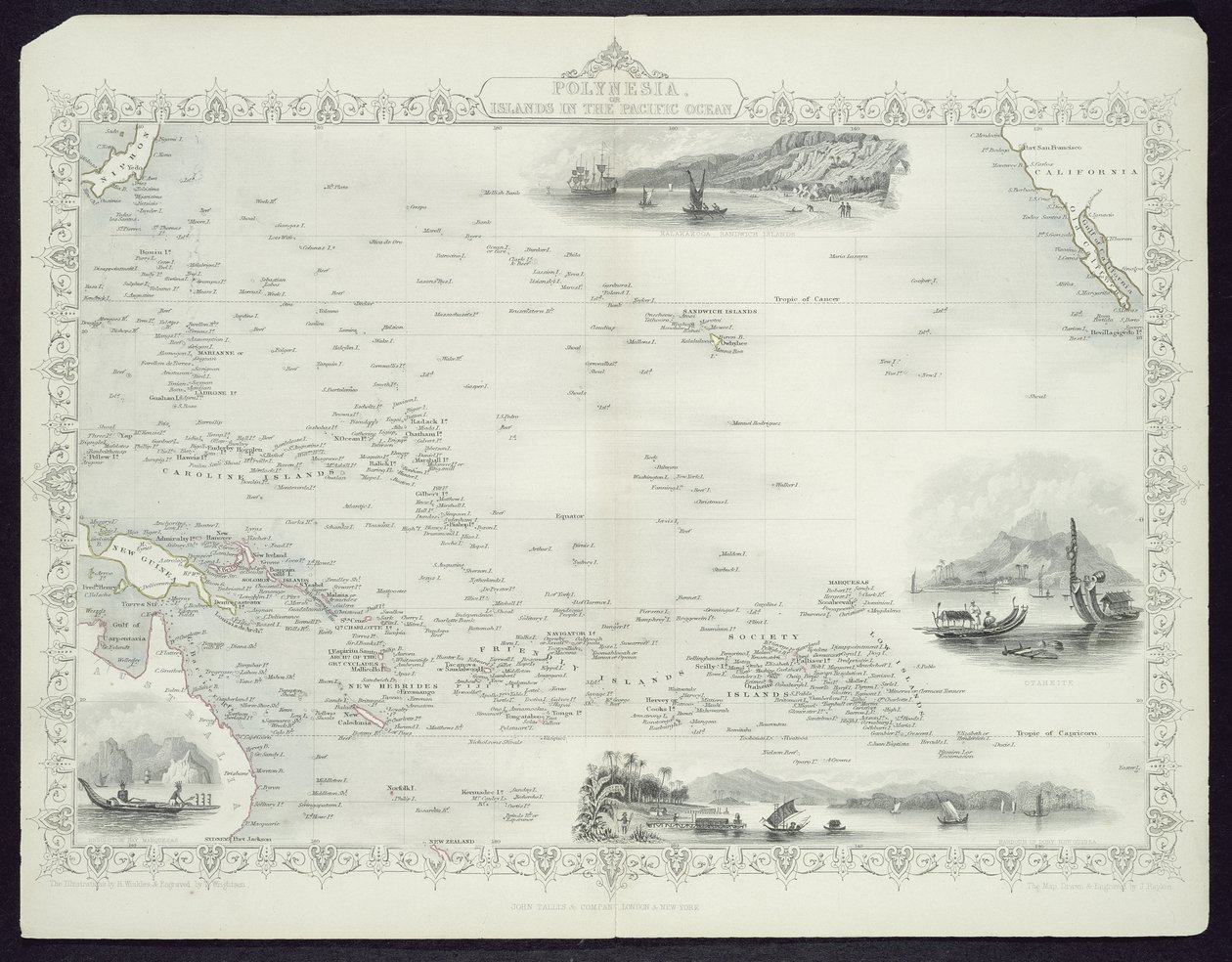 Polinésia ou ilhas no Oceano Pacífico, de uma série de mapas do mundo por John Tallis und Co., Nova York e Londres, década de 1850 de John Rapkin