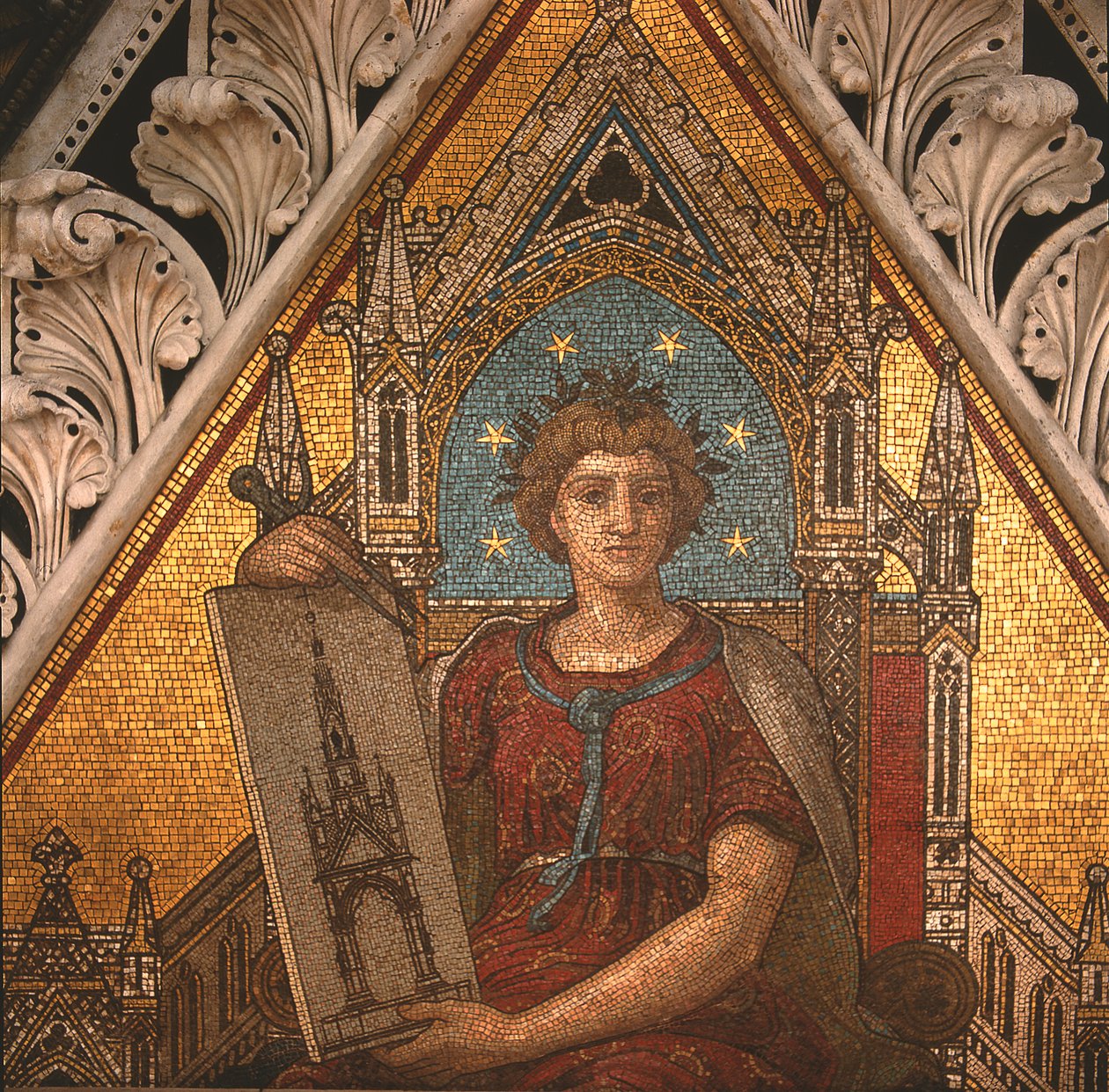 Detalhe da Arquitetura do Albert Memorial, executado por Antonio Salviati (1816-90), 1868 (mosaico) de John Richard Clayton
