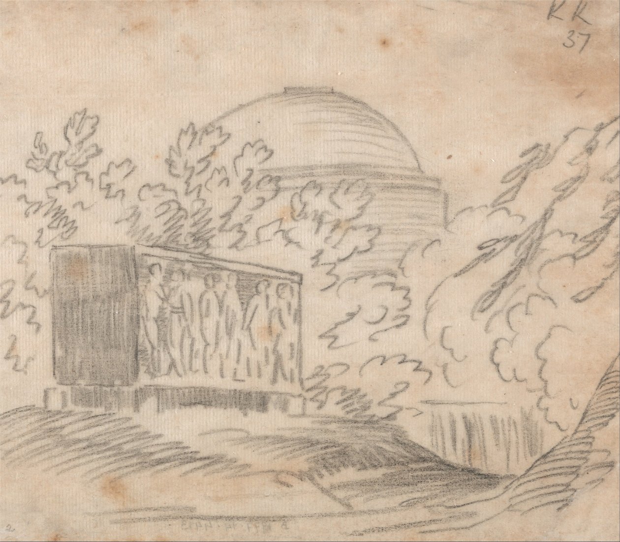 Um sarcófago por trás de um edifício abobadado de John Robert Cozens