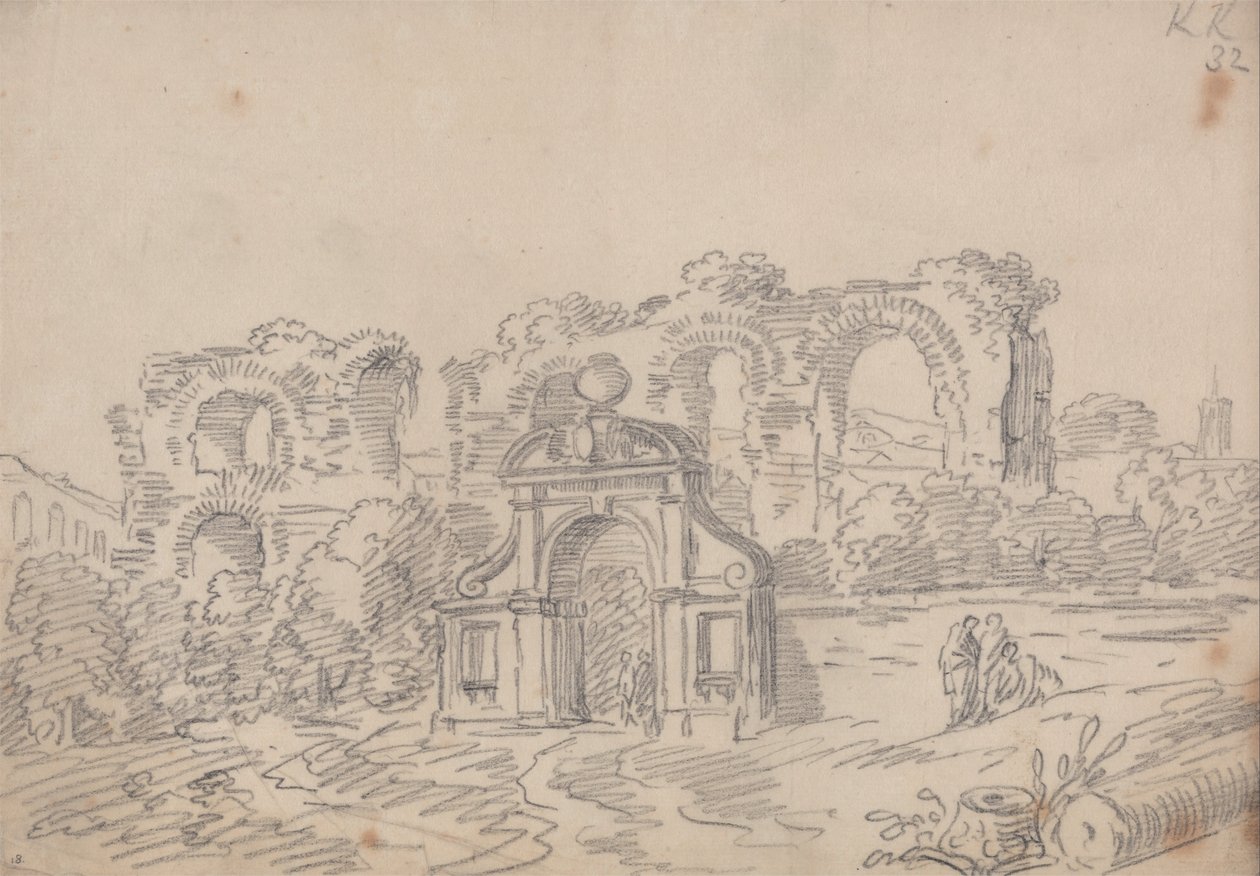 Arco Barroco e Ruínas do Aqueduto Romano de John Robert Cozens