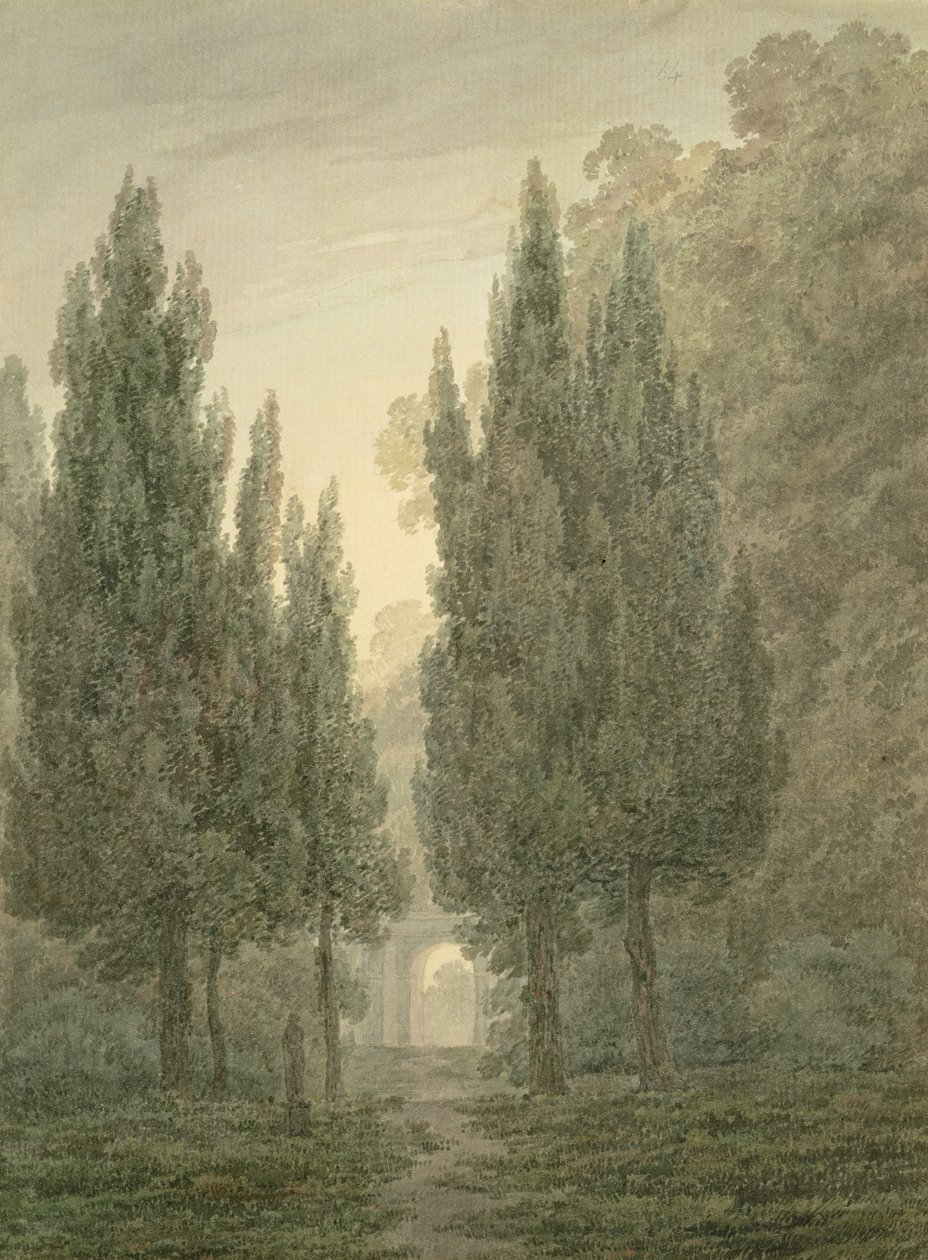 Nos Jardins da Villa Pamphili (wc sobre lápis sobre papel) de John Robert Cozens