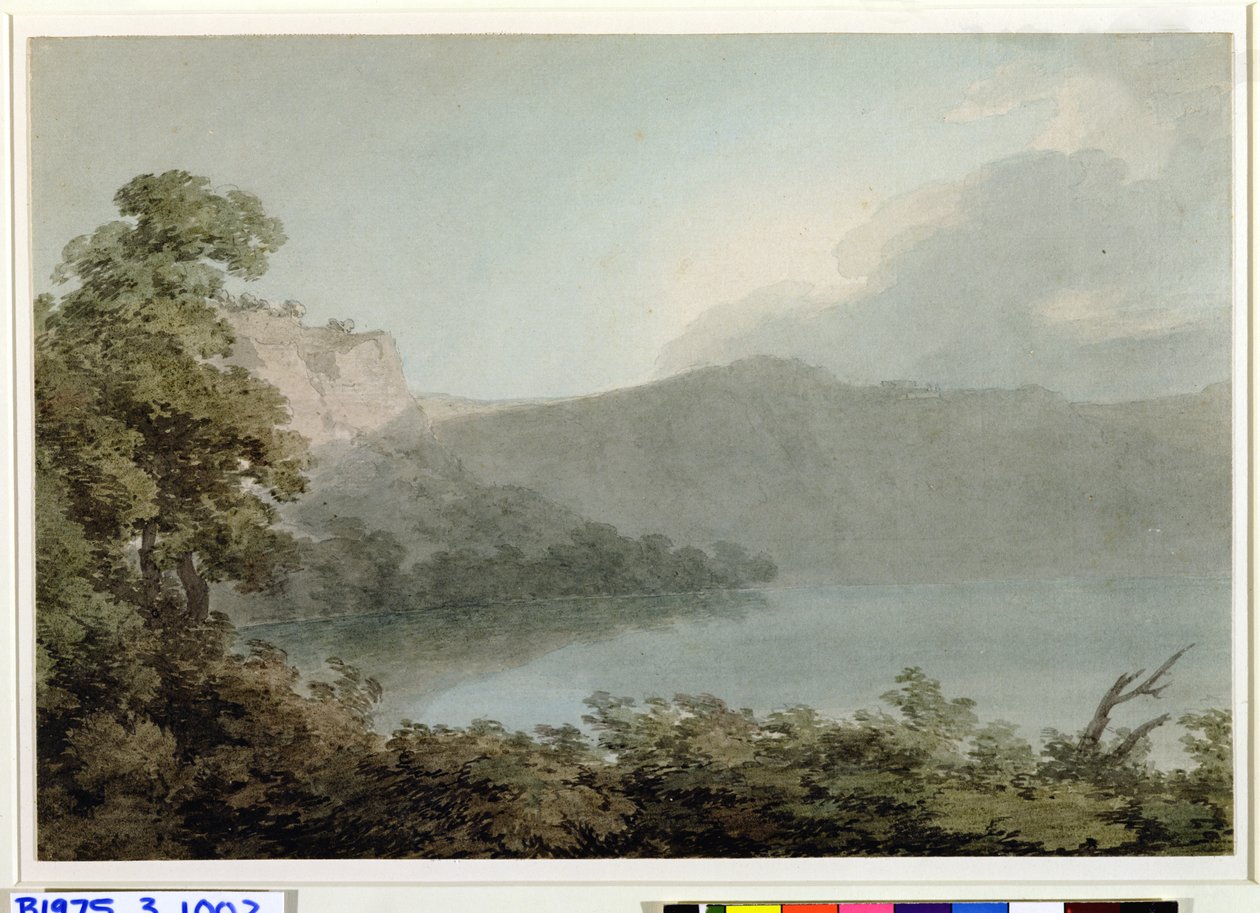 Lago de Vico Entre Roma e Florença, 1783 (grafite e wc sobre papel pesado) de John Robert Cozens