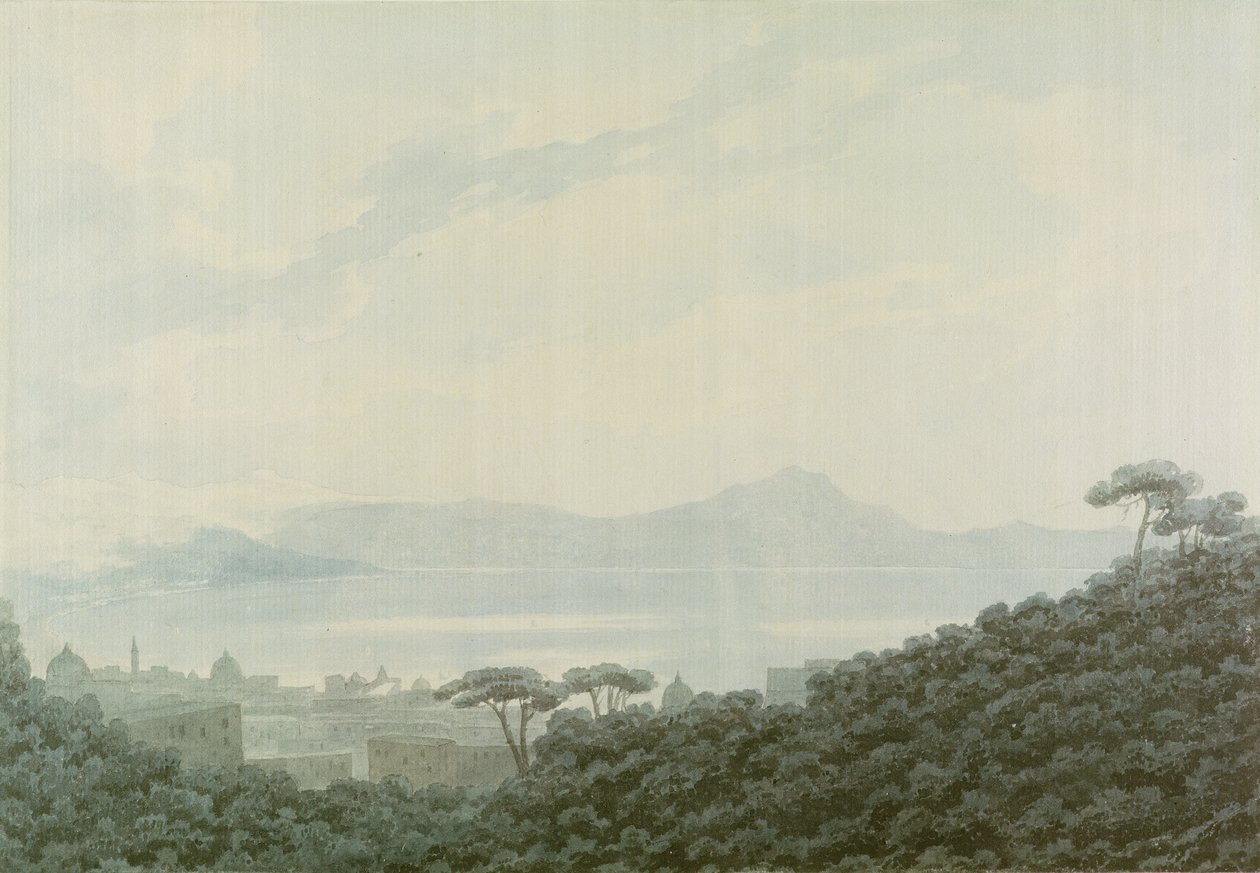 A Baía de Nápoles de Capodimonte, Itália, c.1790 (wc sobre lápis sobre papel) de John Robert Cozens
