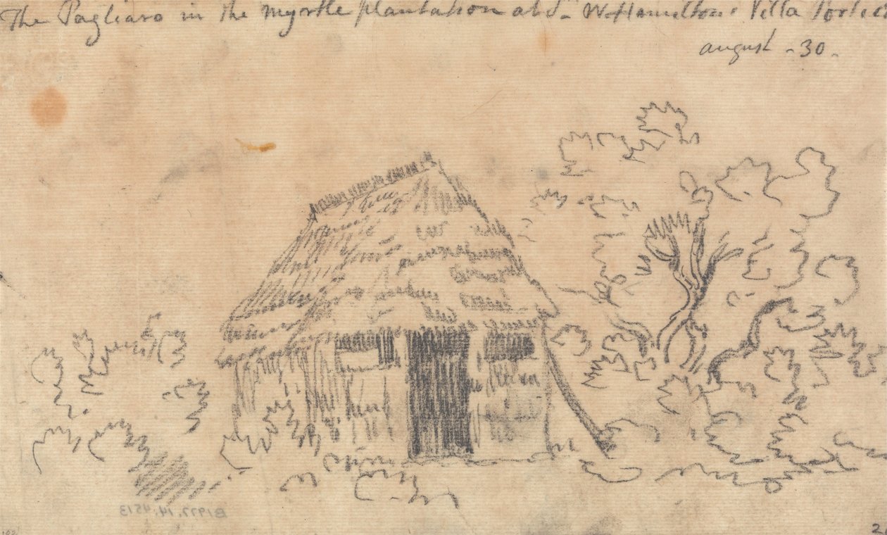 O pagliaro na plantação de murta em Sir William Hamiltons Villa, Portici de John Robert Cozens