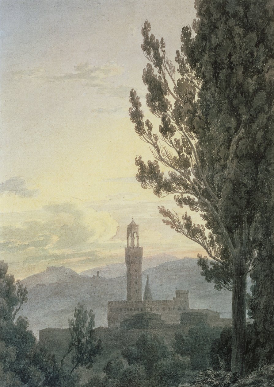 O Palazzo Vecchio dos Jardins de Boboli, Florença (wc e lápis sobre papel) de John Robert Cozens