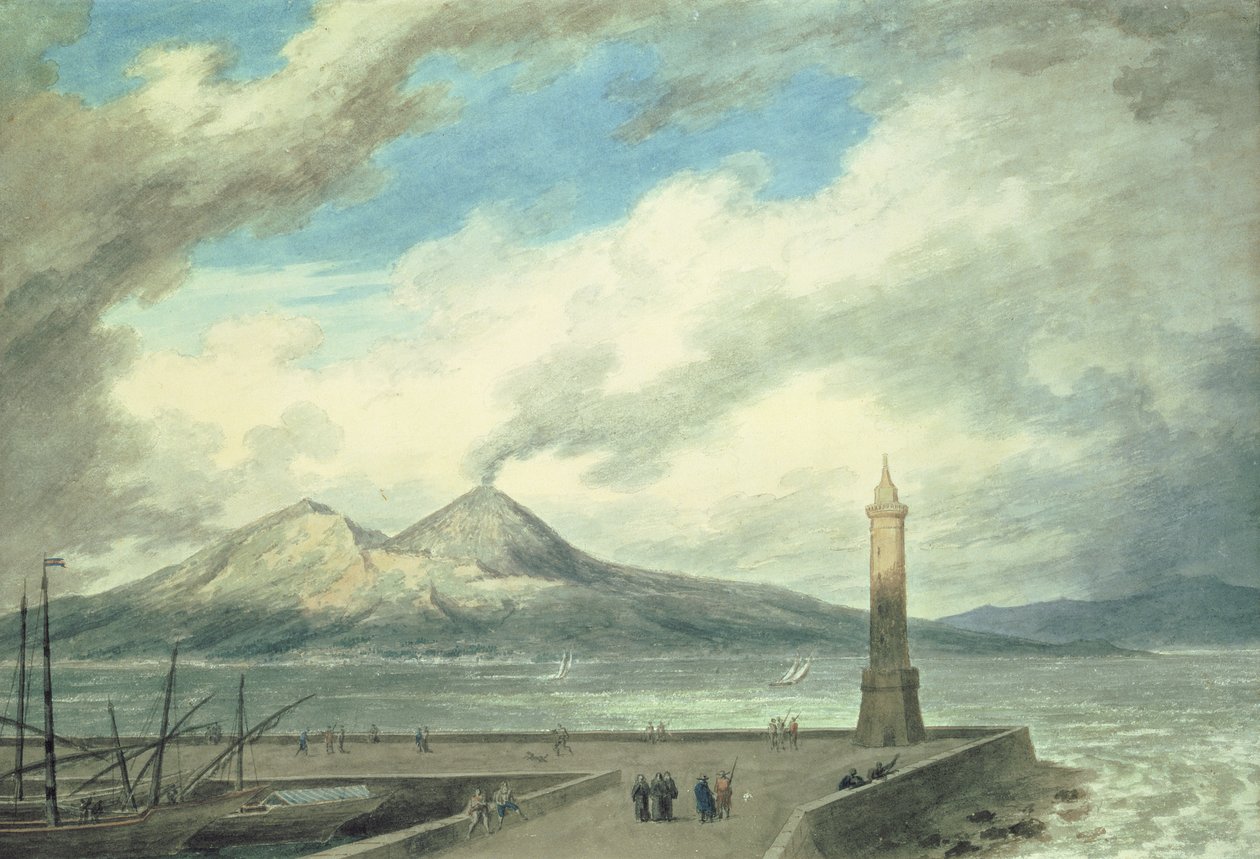 Vesúvio e Somma da Toupeira em Nápoles, século XVIII (aguarela sobre papel) de John Robert Cozens