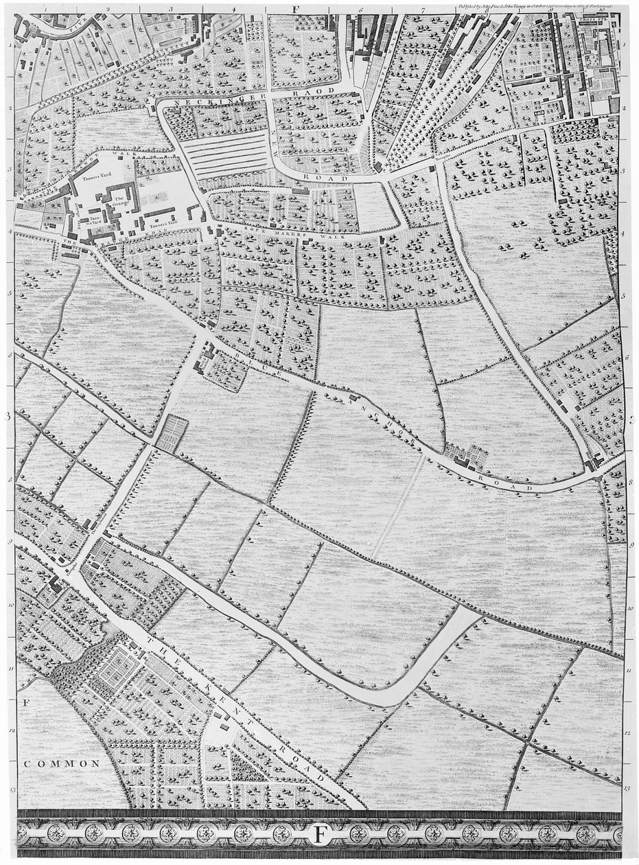 Um mapa de Bermondsey, Londres, 1746 de John Rocque