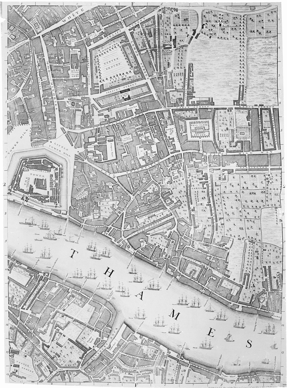 Um mapa da Torre de Londres, 1746 de John Rocque