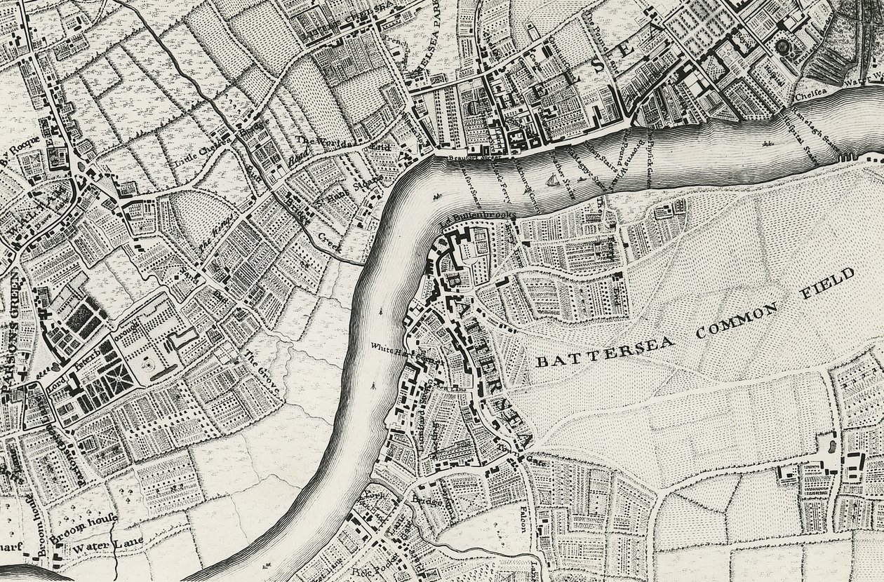 Mapa de Battersea e Chelsea, 1748 de John Rocque